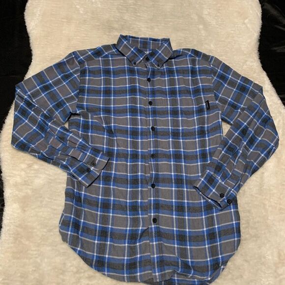 Wolverine Mens Blue Black Button Down Long Sleeve Flannel‎ Size Medium Shirt Top - Picture 1 of 8